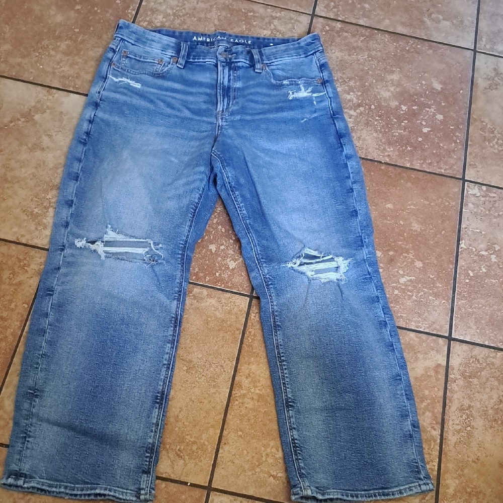 American Eagle  Curv Ankle Cropped Jeans with Distressed Details